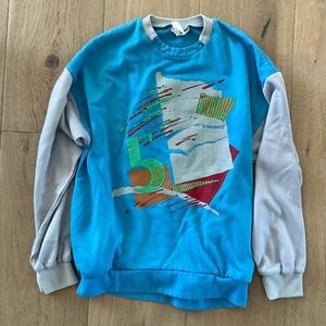 Le Coq Sportif Vintage Turquoise and Gray Top